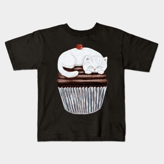 Kitty Cupcake Illustration Kids T-Shirt by Robyn Warne Designs